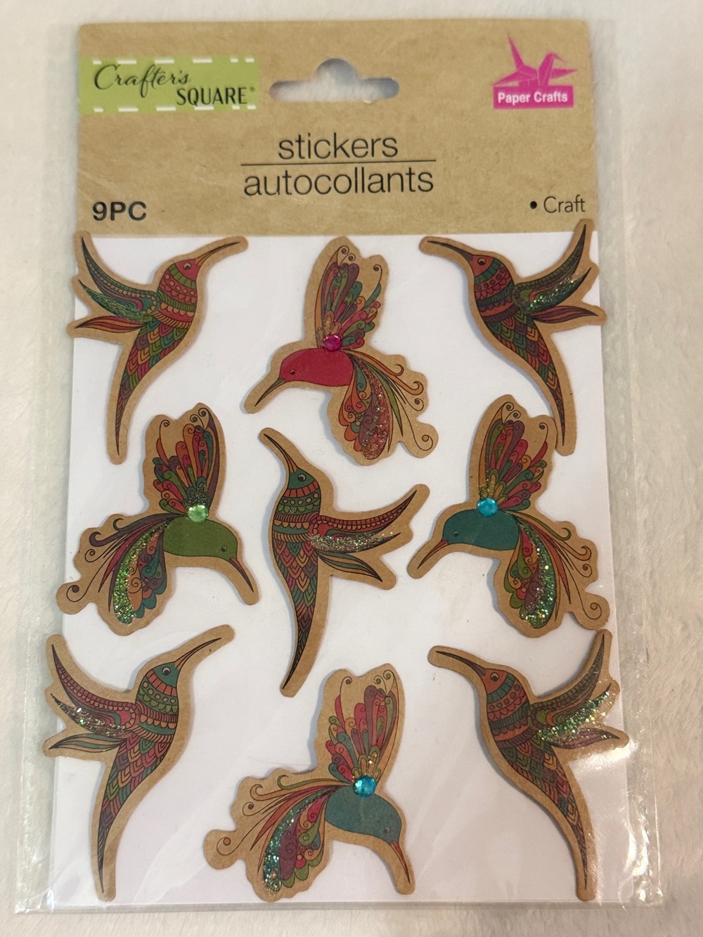 Crafter's Square Hummingbird Sticker Set with Glitter & Gems